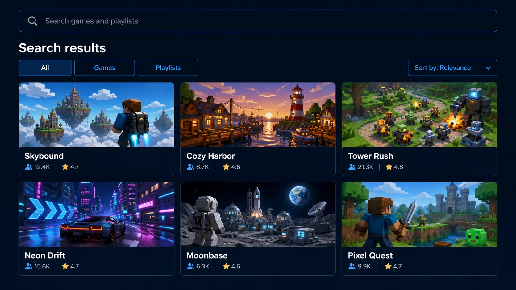 TopBlox search and discovery filter interface for Roblox games on PC